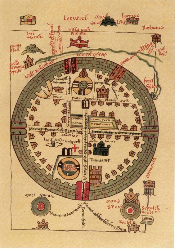 Image source history-maps-visit.  13th century St. Omar map of crusader Jerusalem