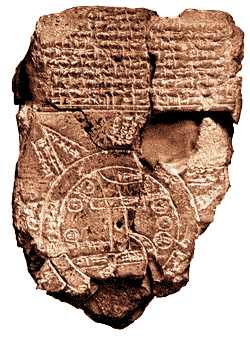 Lis Duarte saved to maps Ancient Map This ancient tablet from the 7th Century BC depicts the world at the time of Sargon (2300 BC) as a circle surrounded by water, with Babylon at its center. (British Museum)