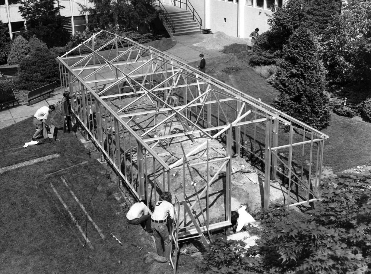 Students building the school’s greenhouse (1972.)