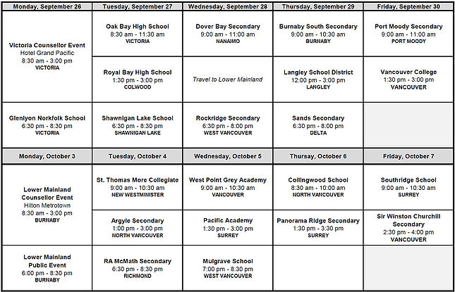 Canadian Universities Event Schedule 