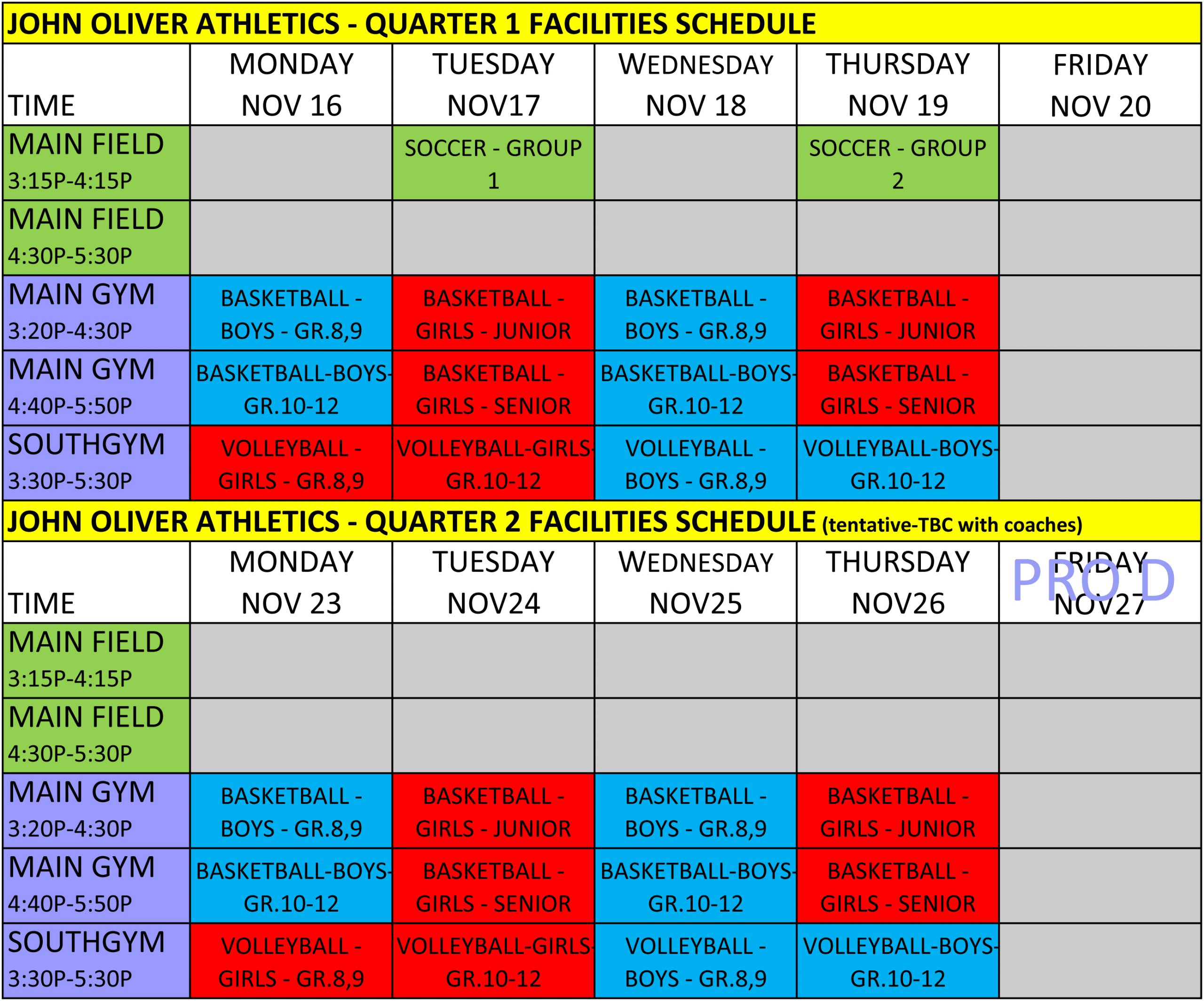 Q1-Q2 Sports Schedule Nov 16 – 27